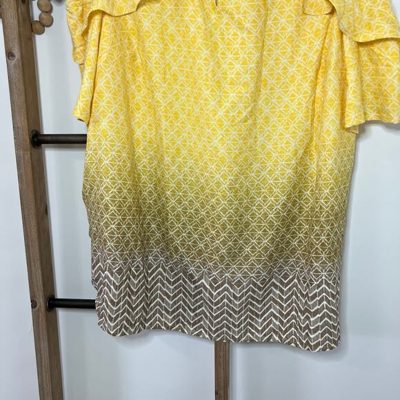 Catherines Cold Shoulder Yellow Brown‎ Blouse Size 2X - Picture 3 of 7